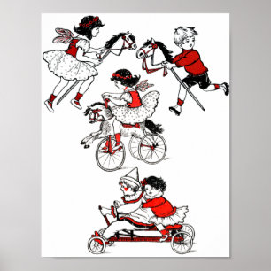 Poster Crianças Brincando com brinquedos Ilustração Vinta