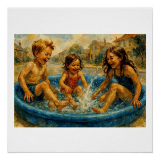 Póster Crianças Brincando Em Uma Piscina,