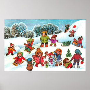 Póster Crianças brincando na neve