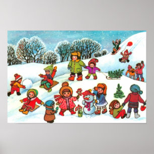 Póster Crianças brincando na neve