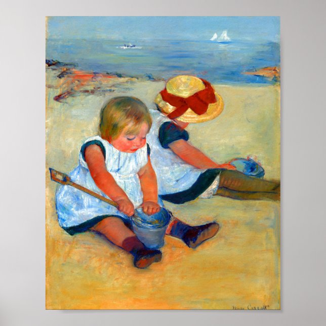 Poster Crianças brincando na praia por Mary Cassatt (Frente)