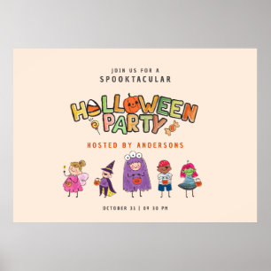 Poster Crianças Coloridas Festa de Figurino de Halloween