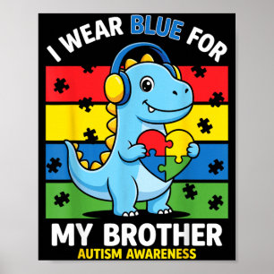 Poster Crianças com Autismo Dinossauro Usam Azul pelo Irm