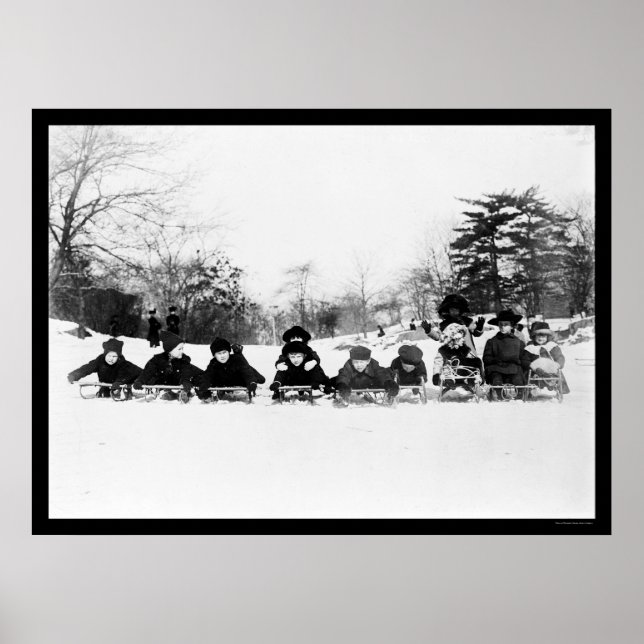Poster Crianças com deslizamento no Central Park 1915 (Frente)
