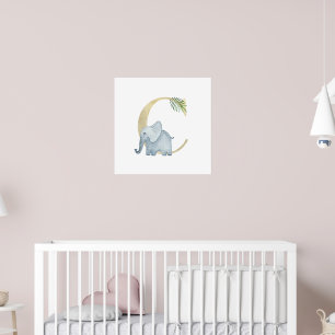 Poster Crianças Cutas Monograma C de Elefante Animal
