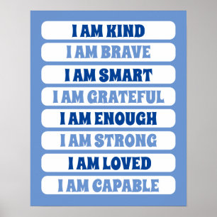 Poster Crianças Cute Blue Affirmations para decoração inf