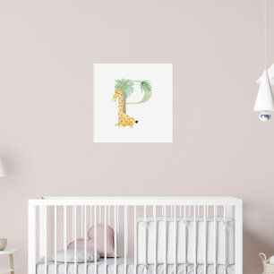 Poster Crianças Cutes Girafa Animal Giraffe Monograma P N