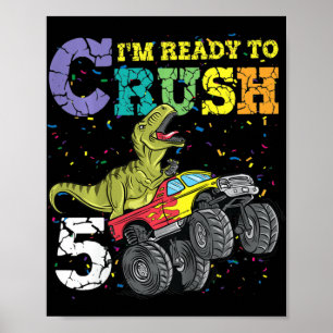 Poster Crianças de 5 anos 5 de aniversário Dinossaur Trex