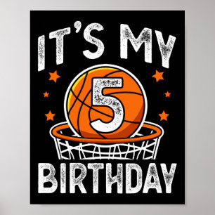 Poster Crianças de 5 anos Bysketbyll Esporte 5 Birthday B