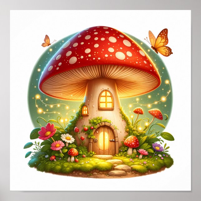 Poster Crianças De Algodão Magnético De Casa De Mushroom  (Frente)