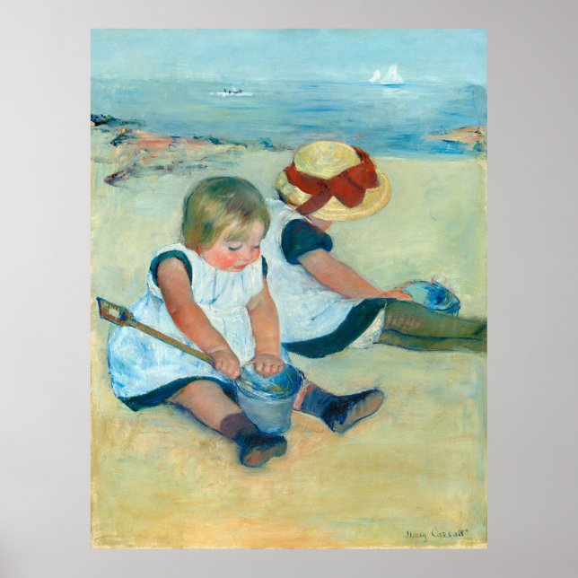 Poster Crianças de Cassatt Jogando na Praia (Frente)