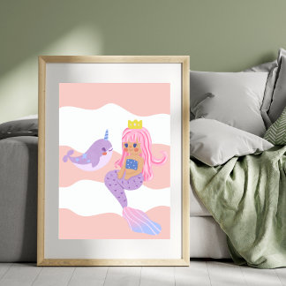 Poster Crianças de Ensino Rosa, Sereia, Cuja Sereia É Fri
