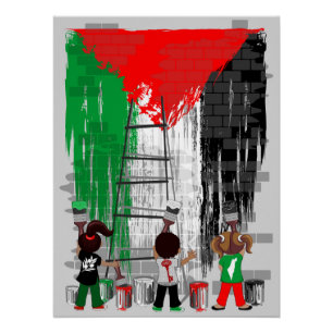 Póster Crianças de Gaza Pintando a Bandeira da Palestina