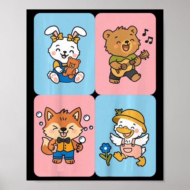 Poster Crianças de volta à escola com amigos da floresta. (Frente)