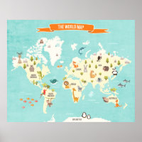 Crianças decaladas do Mapa Mundial de Animais post