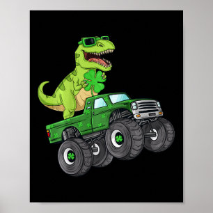 Poster Crianças Dia de São Patrício T Rex Monster Truck D