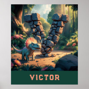 Poster *~* Crianças Dinossauro Monograma AP71 - Letra V