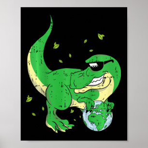 Poster Crianças Dinossauro Segurando Planeta Terra Dia Am