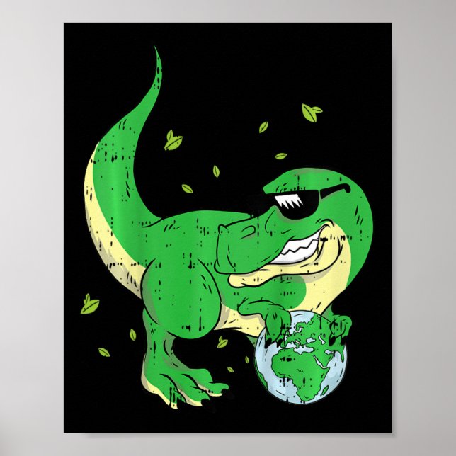 Poster Crianças Dinossauro Segurando Planeta Terra Dia Am (Frente)