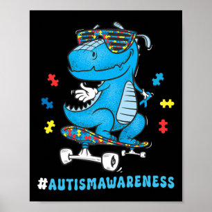 Poster Crianças Dinossauro Skate Autism Conscientização C