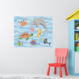 Poster Crianças divertidas animais do mar fofinhos de tar