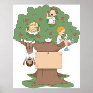 Poster Crianças divertidas jogando na árvore da maçã