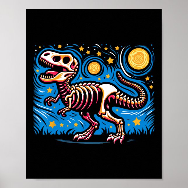 Poster Crianças do Dinossauro T Rex do Skeleton Noturno (Frente)