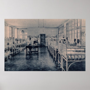 Póster Crianças do vintage em camas de hospital do