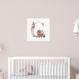 Poster Crianças Dragão Nome Personalizado Monograma G Sal