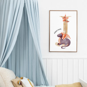 Poster Crianças Dragão Nome Personalizado Monograma J Sal