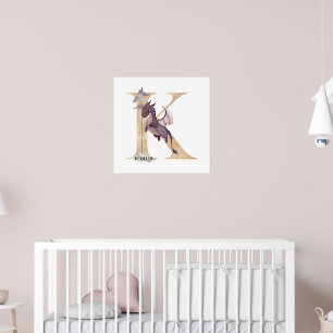 Poster Crianças Dragão Nome Personalizado Monograma K Sal