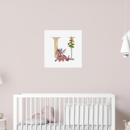 Poster Crianças Dragão Nome Personalizado Monograma U Nur