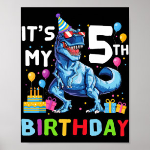 Poster Crianças É o meu aniversário de 5 Feliz 5 anos T-R