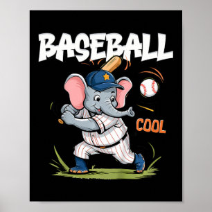 Poster Crianças Elefante Fofo Jogando Beisebol Para Menin