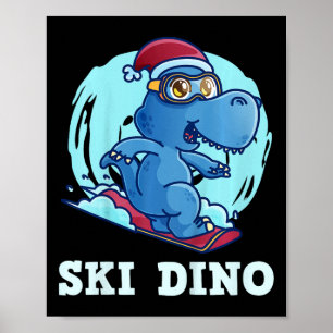 Poster Crianças Esquecendo Crianças Esquiar Dino Engraçad