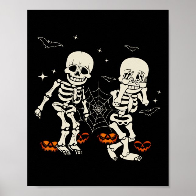 Poster Crianças Esqueleto Dança Griddy no Halloween Doces (Frente)