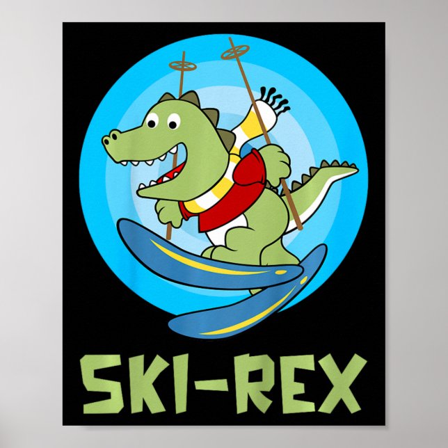 Poster Crianças Esquiando Ski-rex Dinossauro Engraçado In (Frente)