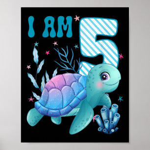 Poster Crianças Eu Tenho 5 Anos 5º Aniversário Tartarugas