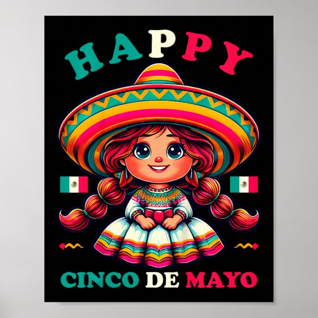 Poster Crianças Felizes Cinco de Mayo Camisa Garotas Mexi (Frente)