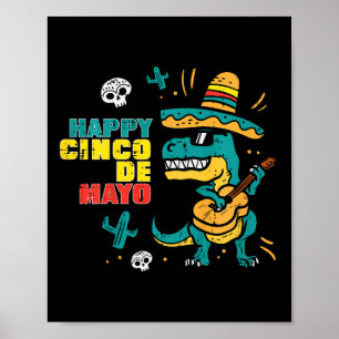 Poster Crianças Felizes Cinco De Mayo Dino Trex Cinco De