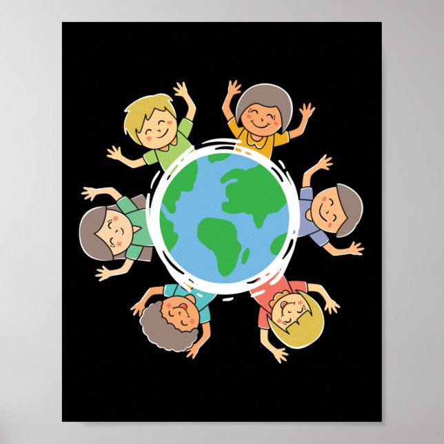 Poster Crianças felizes - Proteção Ambiental da Terra (Frente)