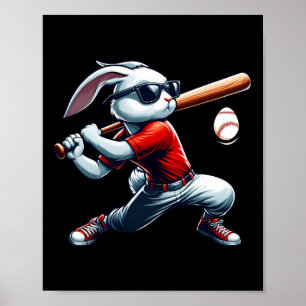 Poster Crianças Felz pascoa Coelhinho Jogando Baseball Le