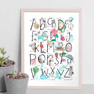 Póster Crianças fofas ABC Alfabeto Arte para Parede de