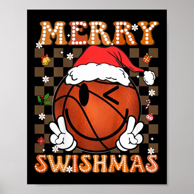 Poster Crianças Groovy Feliz Swishmas Natal Basketba (Frente)