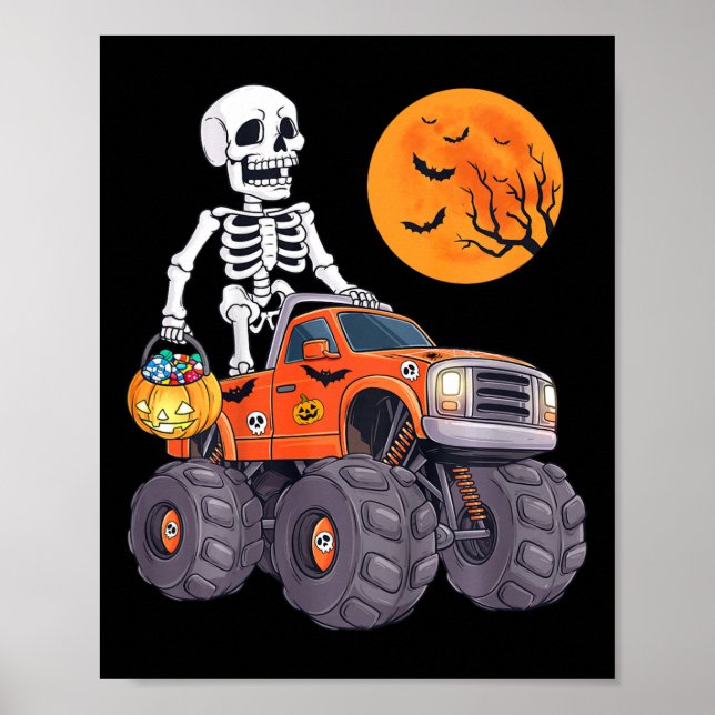 Poster Crianças Halloween Skeleton Monster Truck Engraçad (Frente)