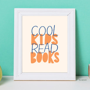 Poster Crianças Legais Lêem Livros Tipografia Laranja Azu