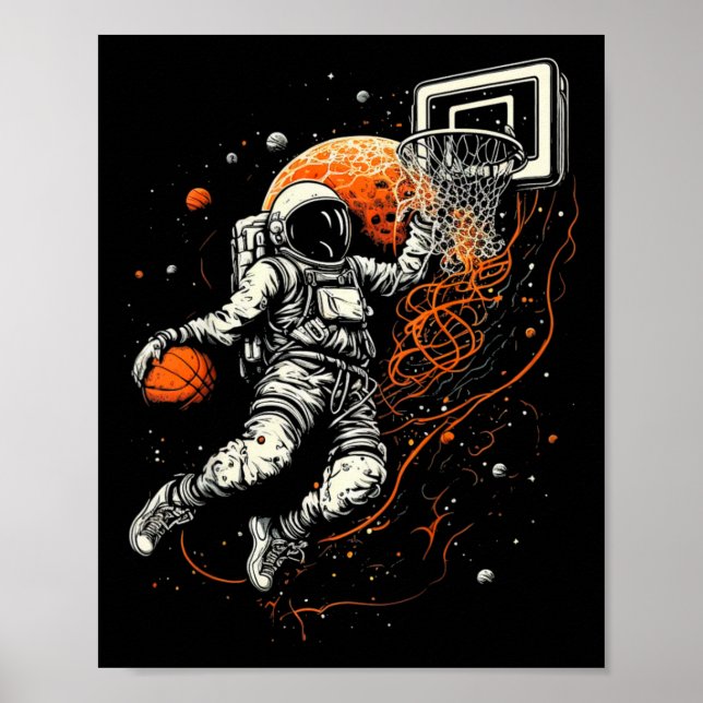 Poster Crianças Legal Bysketbyll Espacial com Astronauta (Frente)
