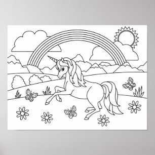 Poster Crianças Me Colorem Unicórnio Arco-Íris