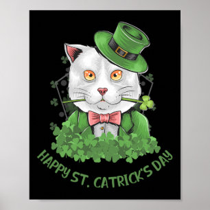 Poster Crianças Meninas Dia de São Patrício Gato Feliz St