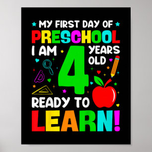 Poster Crianças Meu Primeiro Dia De Pré-Escolas 4 Anos Pr